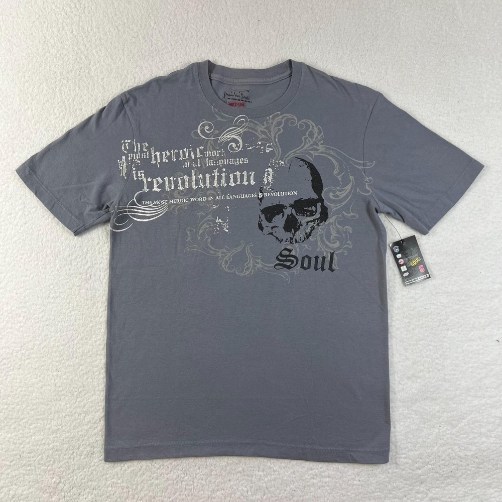 Triple Five Soul T-Shirt Mens Medium Grey Skull‎ Revolution Graphic Streetwear